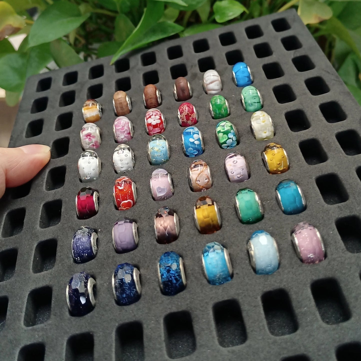 2024 New Original 100% 925 Sterling Silver Glass Bead Wood Stone Murano Flower Charms Fit Pan Brand Bracelet DIY Women Jewelry