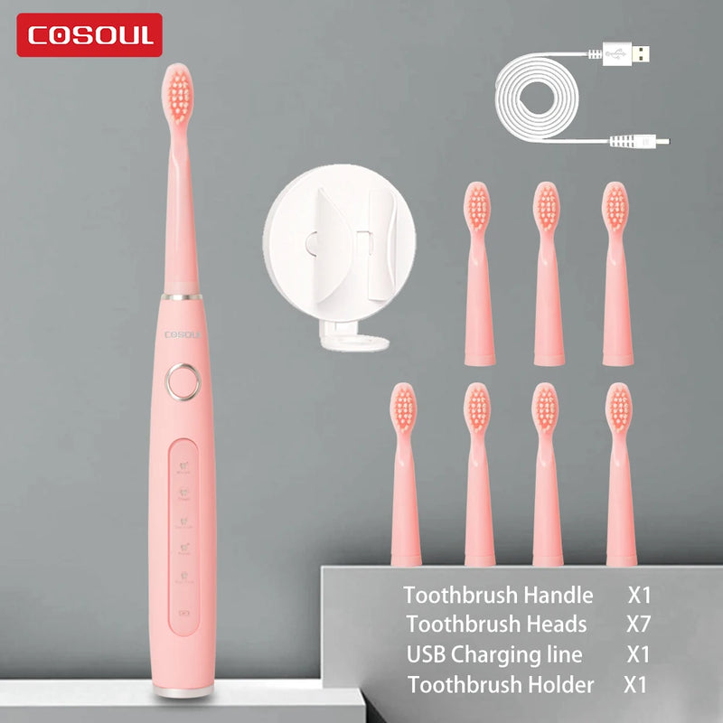 Electric Toothbrush Sonic Rechargeable Top Quality Smart Chip Toothbrush Head Replaceable Whitening Healthy Best Gift ! - PST PS Tradings