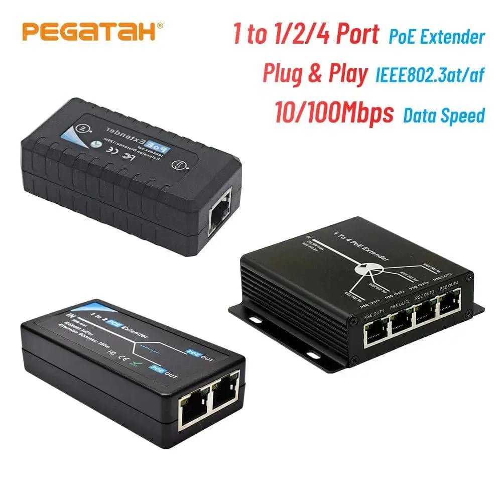 PEGATAH POE Extender 2 /4 ports for IP Camera IEEE802.3af, Extender for IP Port poe extension cable Plug-and-Play - Property & Safety Tradings