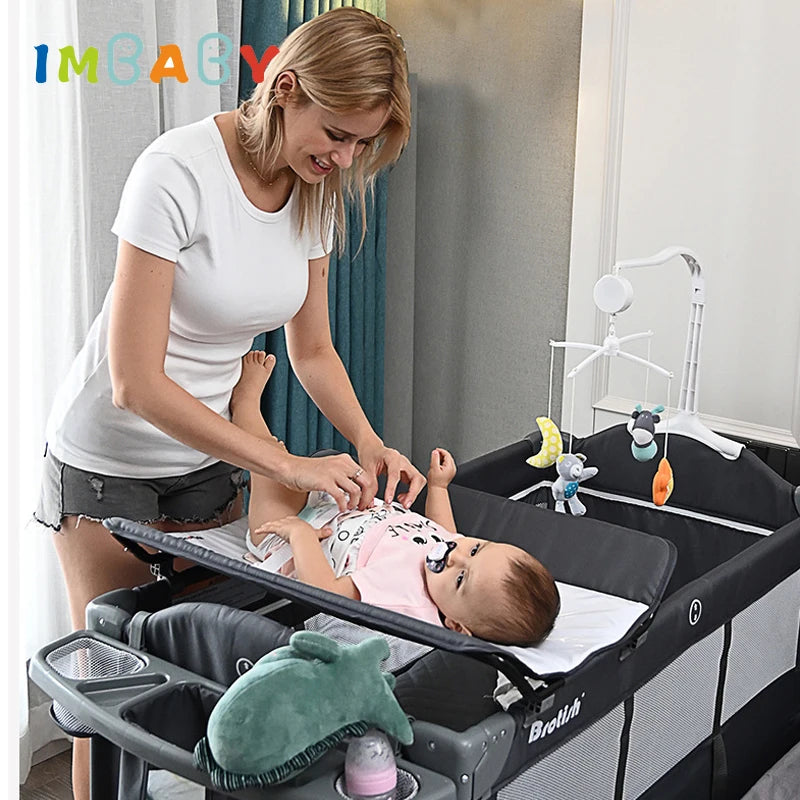 IMBABY Newborn Baby Bed Multifunctional Baby Cribs Foldable Baby Cot With Diaper Table Crib Cradle Double Decker Cribs for Baby - PST PS Tradings