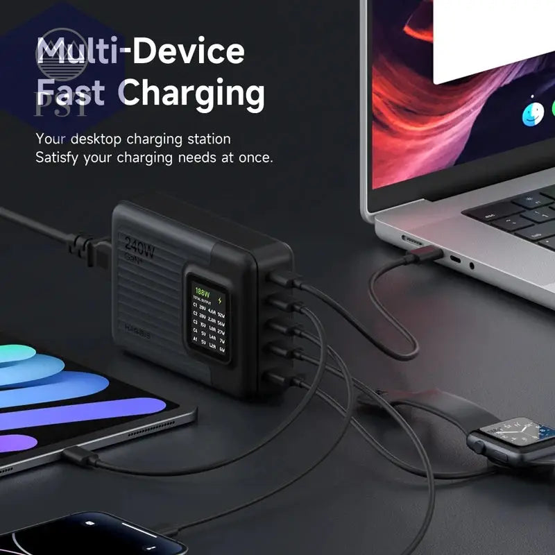 Hagibis 240W USB C Ladegerät 5 Ports Gan 140W PD3.1 Schnellladegerät