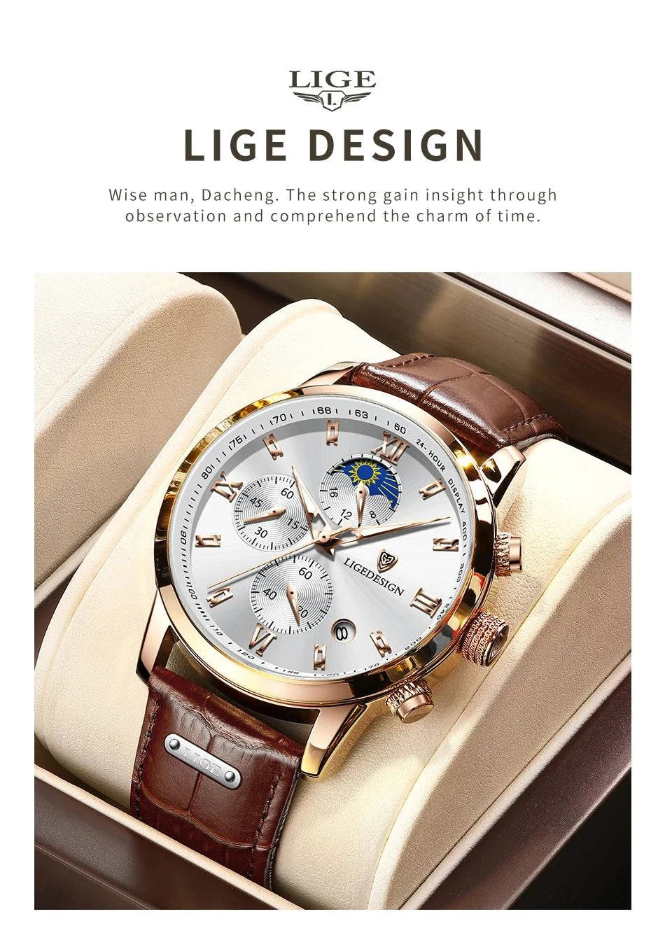 LIGE Men Watch Luxury Leather Waterproof Sport Quartz Wristwatch Chronograph Military Watch for Men Relogio Masculino Men‘s Gift - Property & Safety Tradings