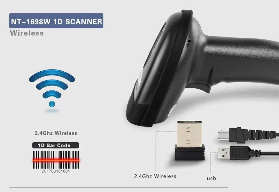 NETUM NT-1698W Handheld Wirelress Barcode Scanner AND NT-1228BL Bluetooth 1D/2D QR Bar Code Reader PDF417 for IOS Android IPAD - PST PS Tradings