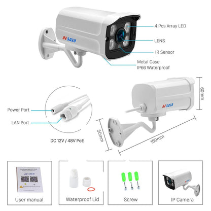 BESDER 4K 8MP H.265 5MP 3MP HD Outdoor IP Camera 48V PoE 1080P IP66 Waterproof Video Surveillance IP Camera Infrare Night Vision - Property & Safety Tradings