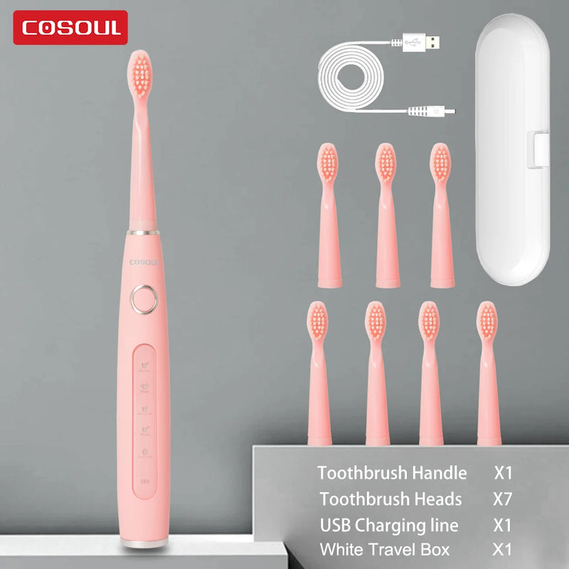 Electric Toothbrush Sonic Rechargeable Top Quality Smart Chip Toothbrush Head Replaceable Whitening Healthy Best Gift ! - PST PS Tradings