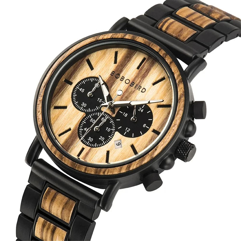 BOBO BIRD Wood Men Watch Relogio Masculino Top Brand Luxury Stylish Chronograph Military Watches Timepieces in Wooden Gift Box - Property & Safety Tradings