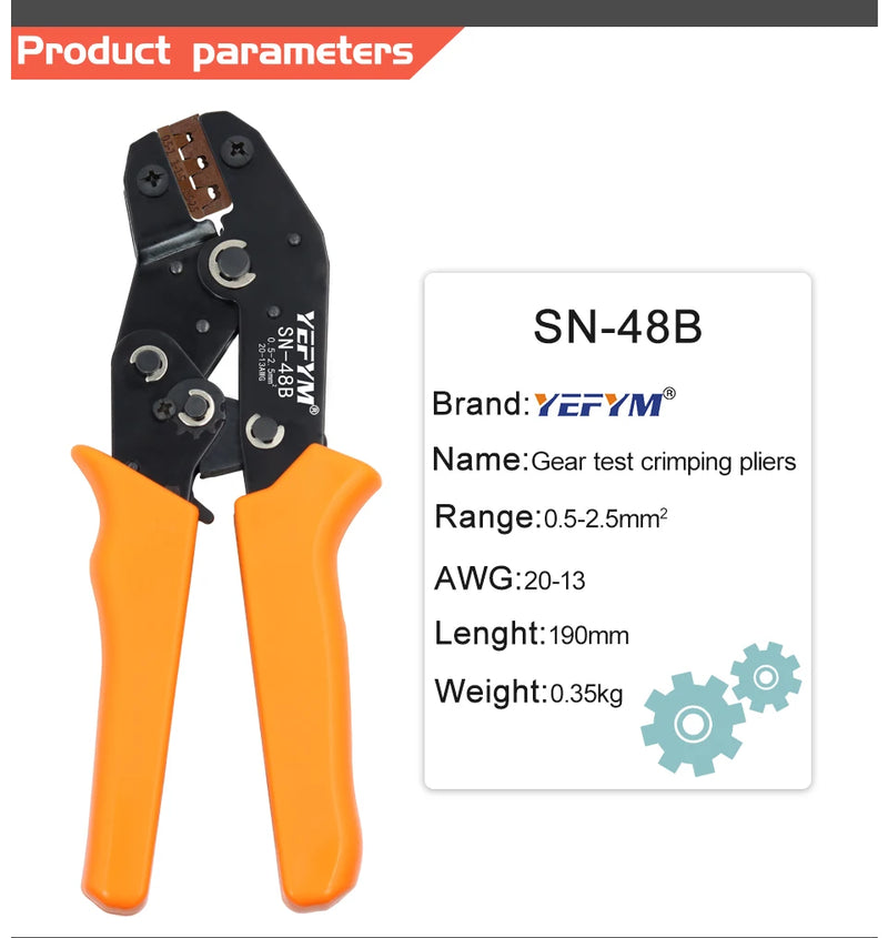 SN-48B SN-2 Wire Crimping Pliers 0.5-2.5mm2 20-13AWG for Box TAB 2.8 4.8 6.3 SM2.5 XH2.54 Terminals Sets Electrical Hand Tools