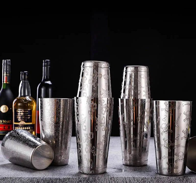 Boston Cocktail Shaker With Etched Pattern Bar Cocktail Shaker Tin Set - 800ml & 500ml - PST PS Tradings