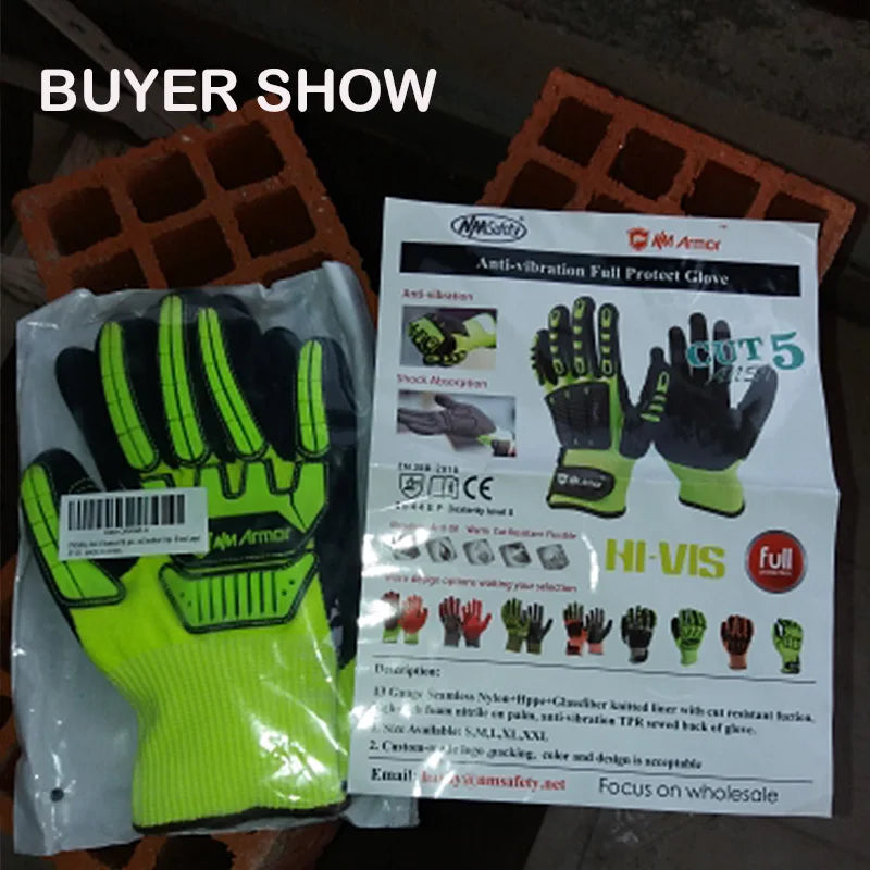 Cut Resistant Safety Work Glove Anti Vibration Anti Impact Oil-proof Protective With Nitrile Dipped Palm Glove for Working - PST PS Tradings