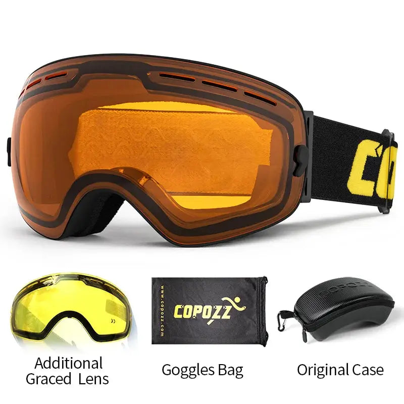 COPOZZ Brand Professional Ski Goggles Double Layers Lens Anti-fog UV400 Big Ski Glasses Skiing Snowboard Men Women Snow Goggles - Property & Safety Tradings