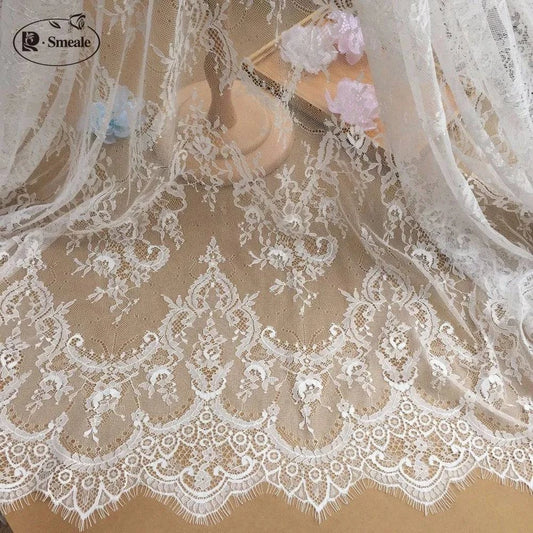 French Eyelash Lace Fabric,DIY Exquisite Lace, Embroidery Clothes, Wedding Dress Accessories, White and Black,150cm,3m per Lot - Property & Safety Tradings