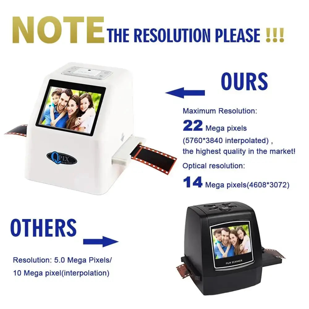 QPIX 22 MP 35mm Portable Film Scanners 135 110 126KPK Super 8 Negative Slide Holder Photo Scanner Film Digital Converter - Property & Safety Tradings