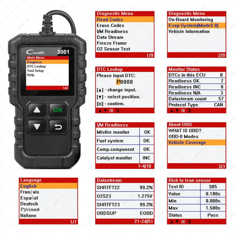 Launch X431 CR3001 Support Full OBDII/EOBD function Creader 3001 diagnostic tool Multilingual code reader scanner PK CR319 OM123 - PST PS Tradings