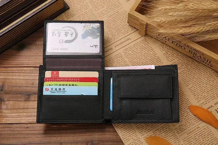 JINBAOLAI Genuine Leather Men Wallets Short Design ID Card Holder Waterproof Black Male Wallet Casual Top Quality Men Purse - PST PS Tradings