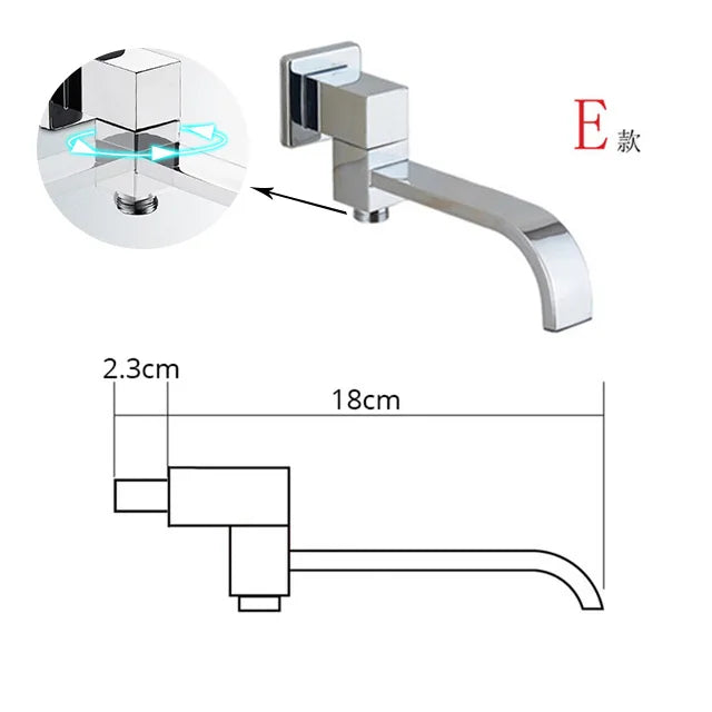 BECOLA Wandmontierter Wasserhahn-Auslauf, quadratisch und rund, Messing, Chrom/Schwarz, Auslauf, Wasserfall-Duscharmatur-Zubehör