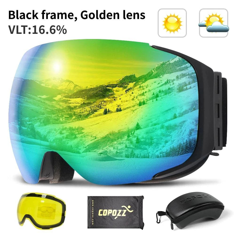 COPOZZ Magnetic Ski Goggles with Quick-Change Lens and Case Set 100% UV400 Protection Anti-fog Snowboard Goggles for Men & Women - Property & Safety Tradings