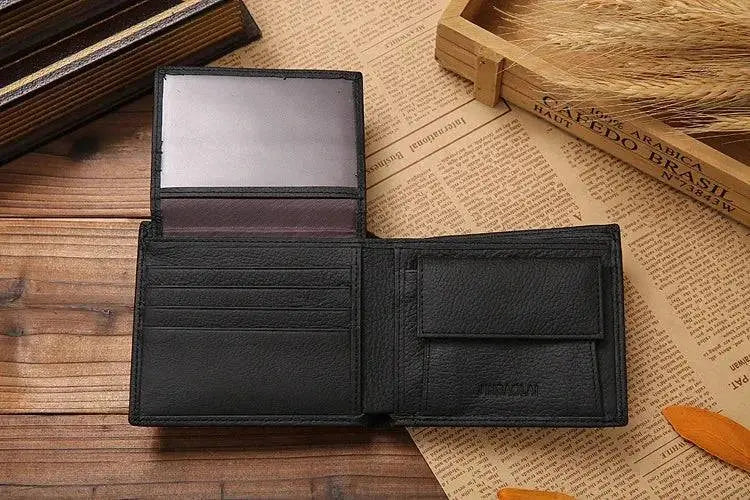 JINBAOLAI Genuine Leather Men Wallets Short Design ID Card Holder Waterproof Black Male Wallet Casual Top Quality Men Purse - PST PS Tradings