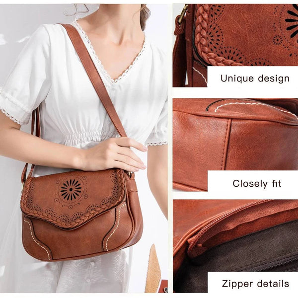 Annmouler Brand Women Shoulder Bag Vintage Pu Leather Crossbody Bag Hollow Out Ladies Satchel Bag Brown Retro Handbag for Girls - Property & Safety Tradings