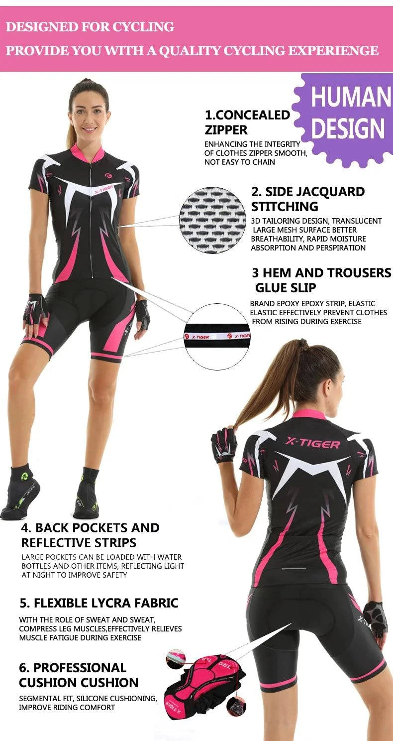 X-Tiger Women's Cycling Jersey Set Summer Anti-UV Cycling Bicycle Clothing Quick-Dry Mountain Female Bike Clothes Cycling Set - Property & Safety Tradings