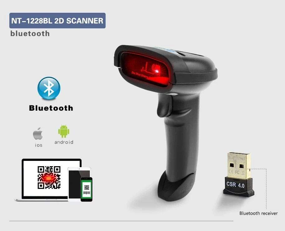 NETUM NT-1698W Handheld Wirelress Barcode Scanner AND NT-1228BL Bluetooth 1D/2D QR Bar Code Reader PDF417 for IOS Android IPAD - PST PS Tradings