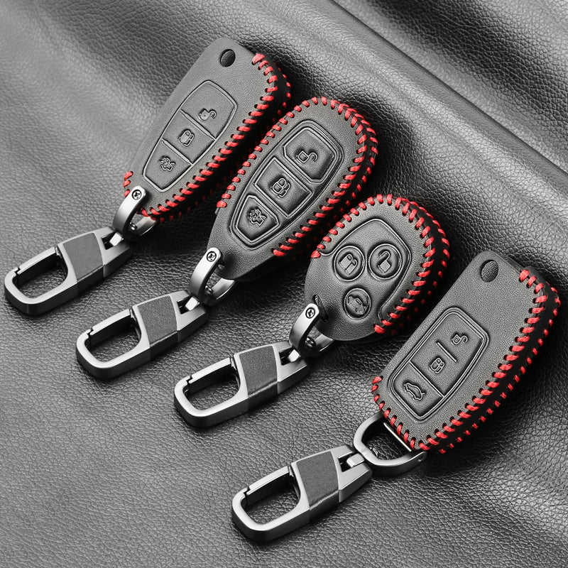 Car Styling Leather key chain ring cover case holder For Ford Focus 2 3 4 MK2 MK3 MK4 Kuga Edge Mondeo Fusion Ecosport Fiesta - PST PS Tradings