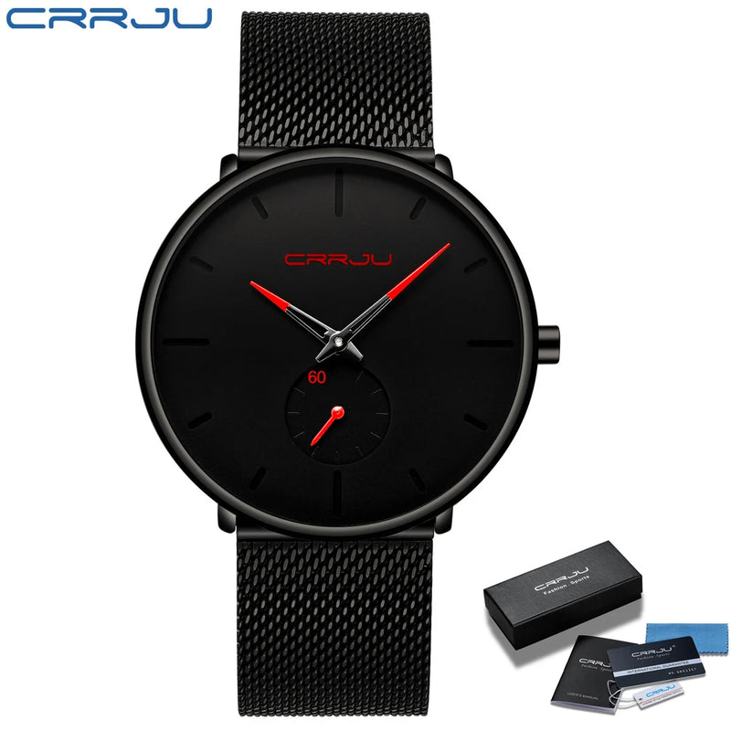 CRRJU Fashion Mens Watches Top Brand Luxury Quartz Watch Men Casual Slim Mesh Steel Waterproof Sport Watch Relogio Masculino - Property & Safety Tradings