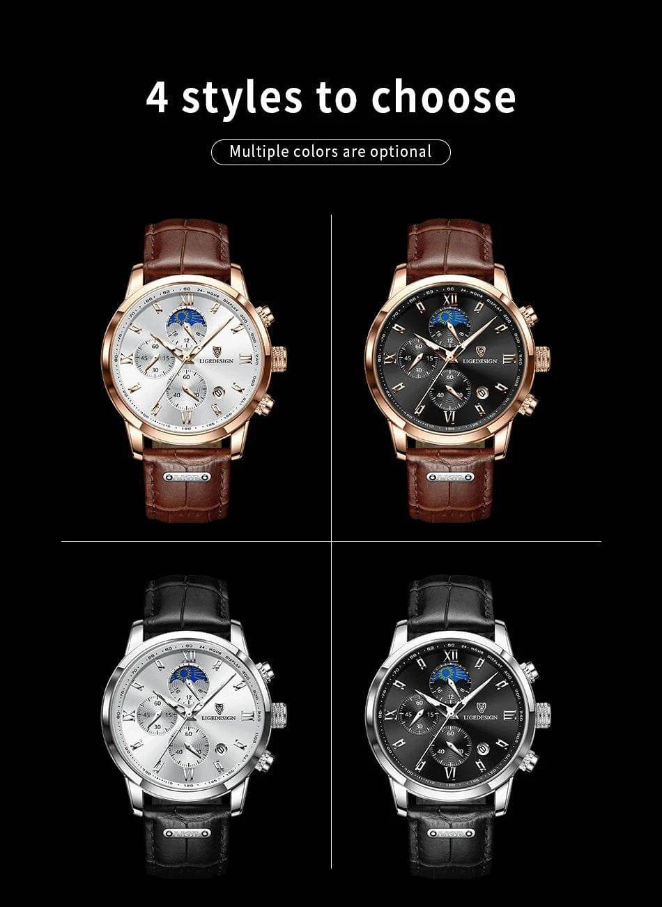 LIGE Men Watch Luxury Leather Waterproof Sport Quartz Wristwatch Chronograph Military Watch for Men Relogio Masculino Men‘s Gift - Property & Safety Tradings