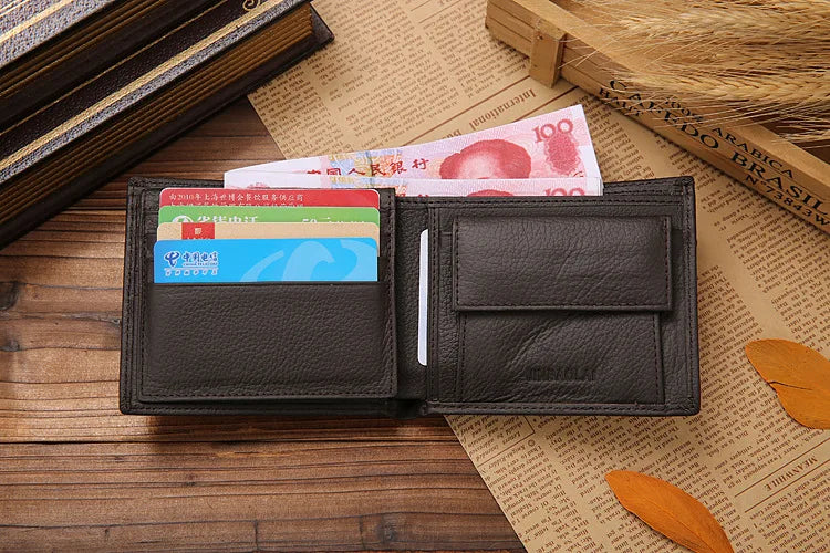 JINBAOLAI Genuine Leather Men Wallets Short Design ID Card Holder Waterproof Black Male Wallet Casual Top Quality Men Purse - PST PS Tradings