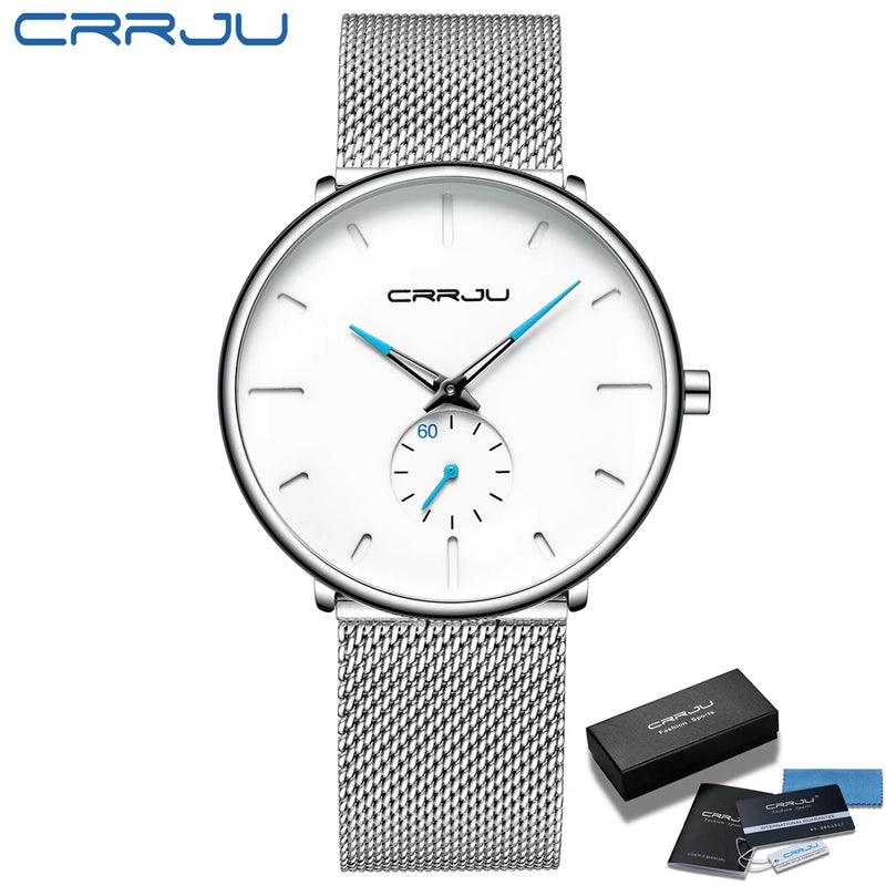 CRRJU Fashion Mens Watches Top Brand Luxury Quartz Watch Men Casual Slim Mesh Steel Waterproof Sport Watch Relogio Masculino - Property & Safety Tradings