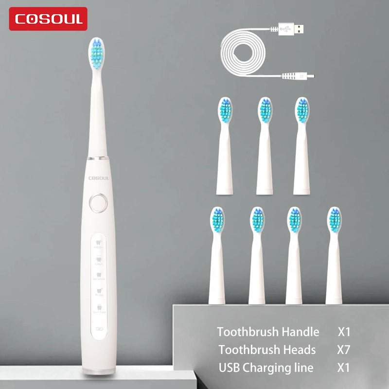 Electric Toothbrush Sonic Rechargeable Top Quality Smart Chip Toothbrush Head Replaceable Whitening Healthy Best Gift ! - PST PS Tradings