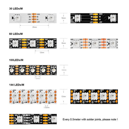 WS2813 Led Strip Light Dual Signal Individually Addressable 1m 4m 5m 30 60 100 144 LEDs WS2812B Updated Black White PCB DC5V