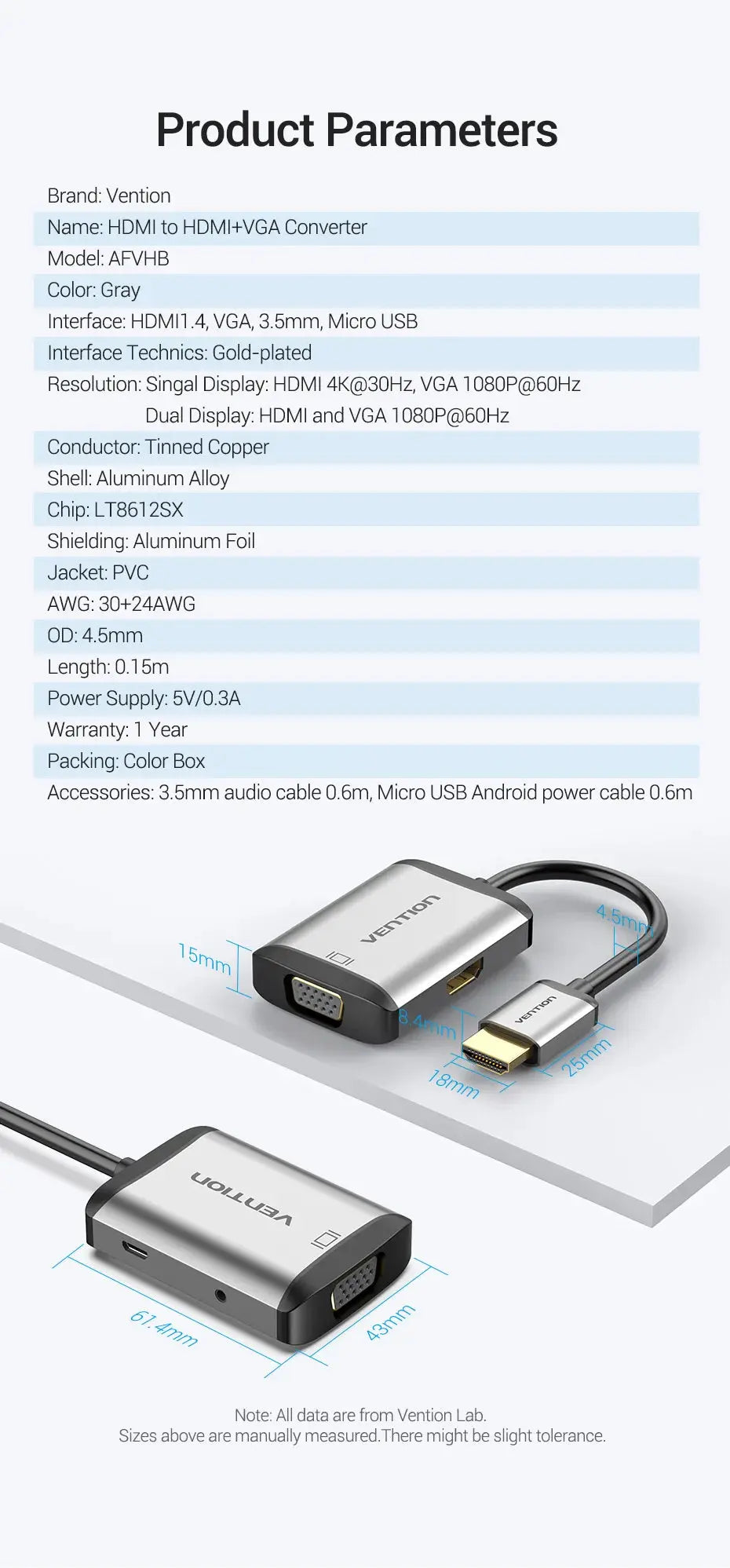 Vention HDMI to VGA adapter Digital to Analog Video Audio Converter Cable 1080p for Xbox 360 PS3 PS4 PC Laptop TV Box Projector - Property & Safety Tradings