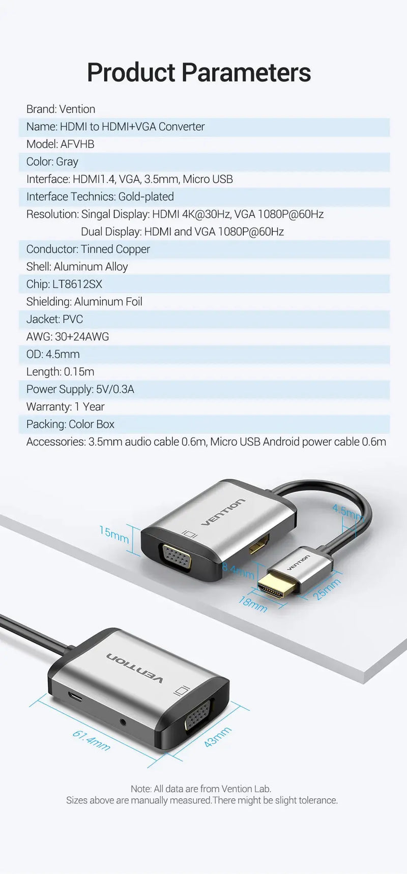 Vention HDMI to VGA adapter Digital to Analog Video Audio Converter Cable 1080p for Xbox 360 PS3 PS4 PC Laptop TV Box Projector - Property & Safety Tradings