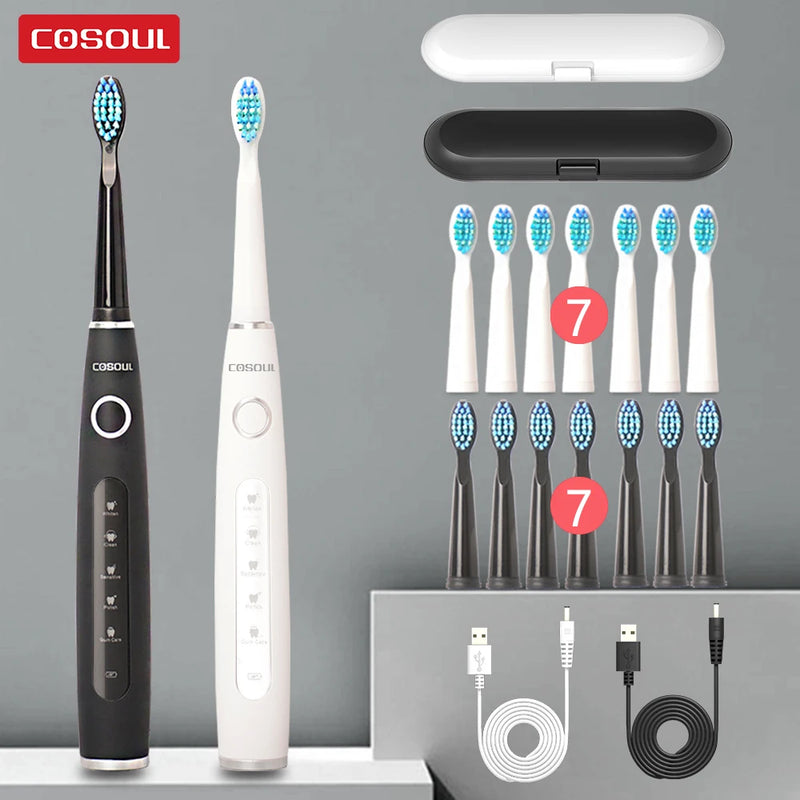 Electric Toothbrush Sonic Rechargeable Top Quality Smart Chip Toothbrush Head Replaceable Whitening Healthy Best Gift ! - PST PS Tradings