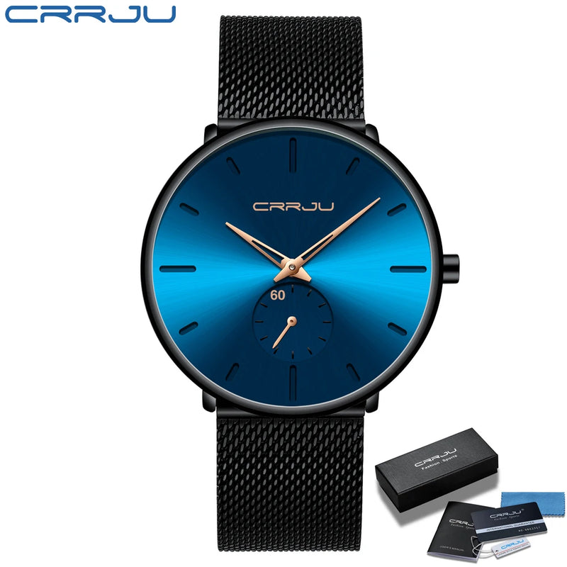 CRRJU Fashion Mens Watches Top Brand Luxury Quartz Watch Men Casual Slim Mesh Steel Waterproof Sport Watch Relogio Masculino - Property & Safety Tradings