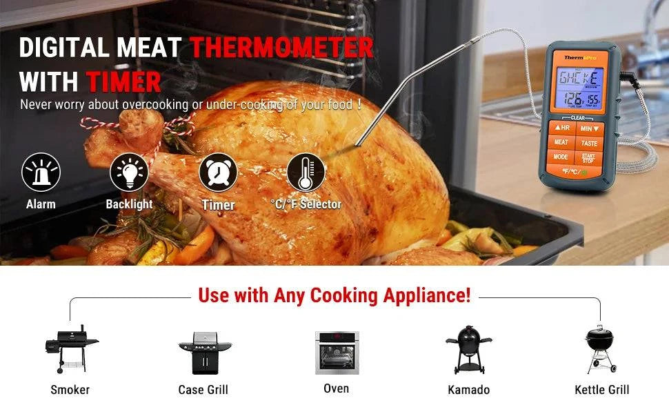 ThermoPro TP06B Digital Kitchen Meat Food Candy Smoker Oven BBQ Cooking Thermometer with Timer - Property & Safety Tradings