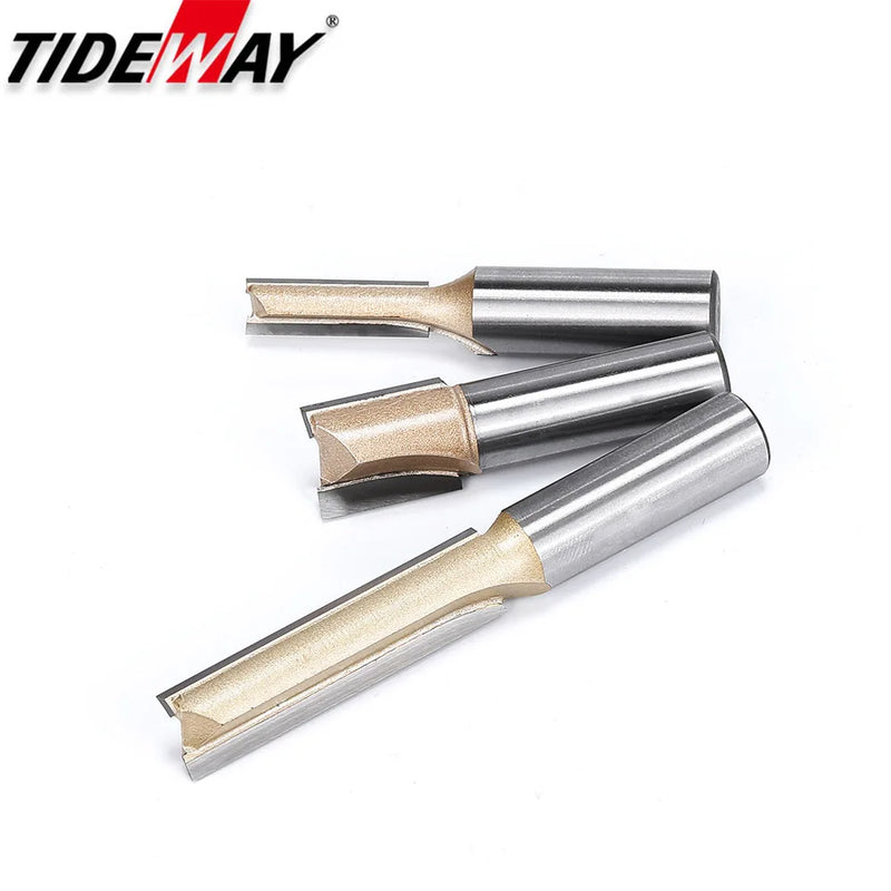 Tideway Straight Router Bits 1/2 1/4 Shank Double Flute Plunge Milling Cutter Carbide Tipped Woodworking Trimming Slotting Tool