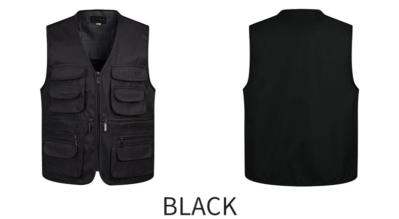 2021 Men Multi-Pocket Classic Waistcoat Male Sleeveless Unloading Solid Coat Work Vest Photographer Tactical Mesh Vest Jacket