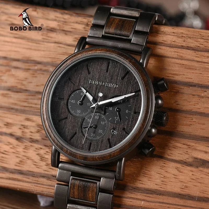 BOBO BIRD Wood Men Watch Relogio Masculino Top Brand Luxury Stylish Chronograph Military Watches Timepieces in Wooden Gift Box - Property & Safety Tradings