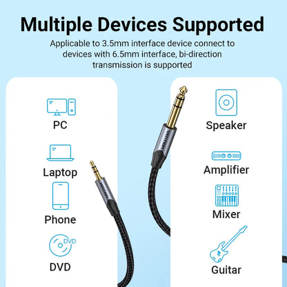 Tions 3,5mm zu 6,35mm Adapter Aux Kabel für Mixer Verstärker Gold Überzogene 3,5 Klinke auf 6,5 Klinke 0,5 m 3m 5m Aux Cabo Stecker auf Stecker