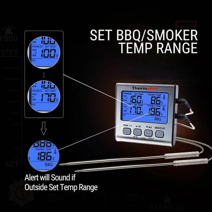 ThermoPro TP17 Dual Probes Digital Outdoor Meat Thermometer Cooking BBQ Oven Thermometer with Big LCD Screen For Kitchen - Property & Safety Tradings