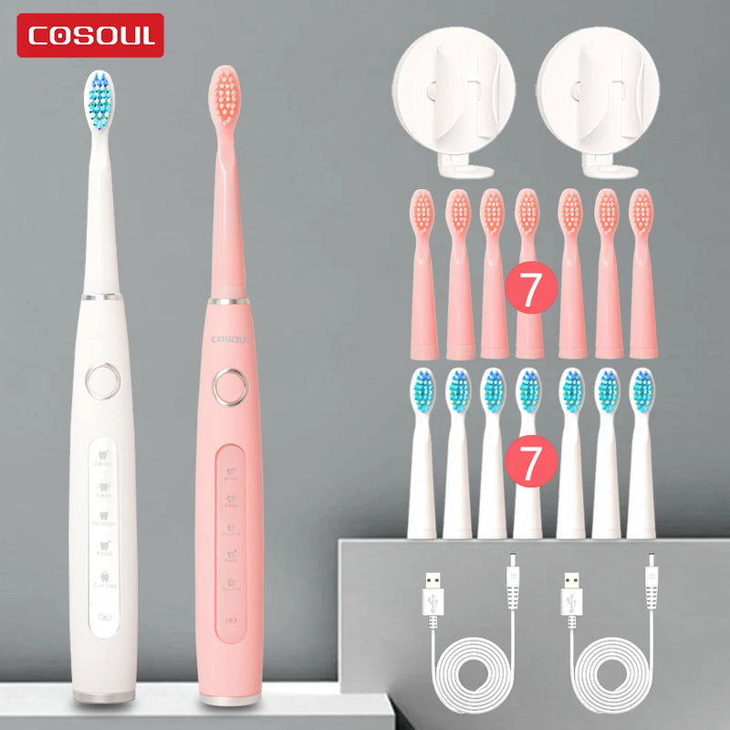 Electric Toothbrush Sonic Rechargeable Top Quality Smart Chip Toothbrush Head Replaceable Whitening Healthy Best Gift ! - PST PS Tradings