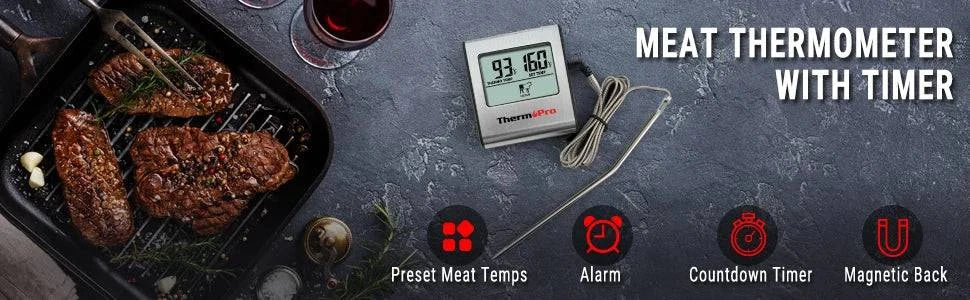 ThermoPro TP-16 Digital Thermometer For Oven Smoker Candy Liquid Kitchen Cooking Grilling Meat BBQ Thermometer and Timer - Property & Safety Tradings