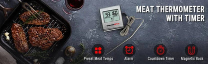 ThermoPro TP-16 Digital Thermometer For Oven Smoker Candy Liquid Kitchen Cooking Grilling Meat BBQ Thermometer and Timer - Property & Safety Tradings