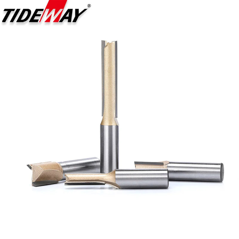 Tideway Straight Router Bits 1/2 1/4 Shank Double Flute Plunge Milling Cutter Carbide Tipped Woodworking Trimming Slotting Tool