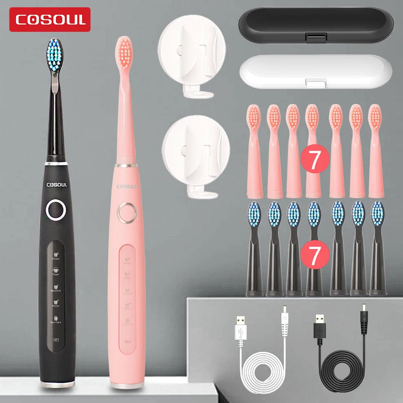 Electric Toothbrush Sonic Rechargeable Top Quality Smart Chip Toothbrush Head Replaceable Whitening Healthy Best Gift ! - PST PS Tradings