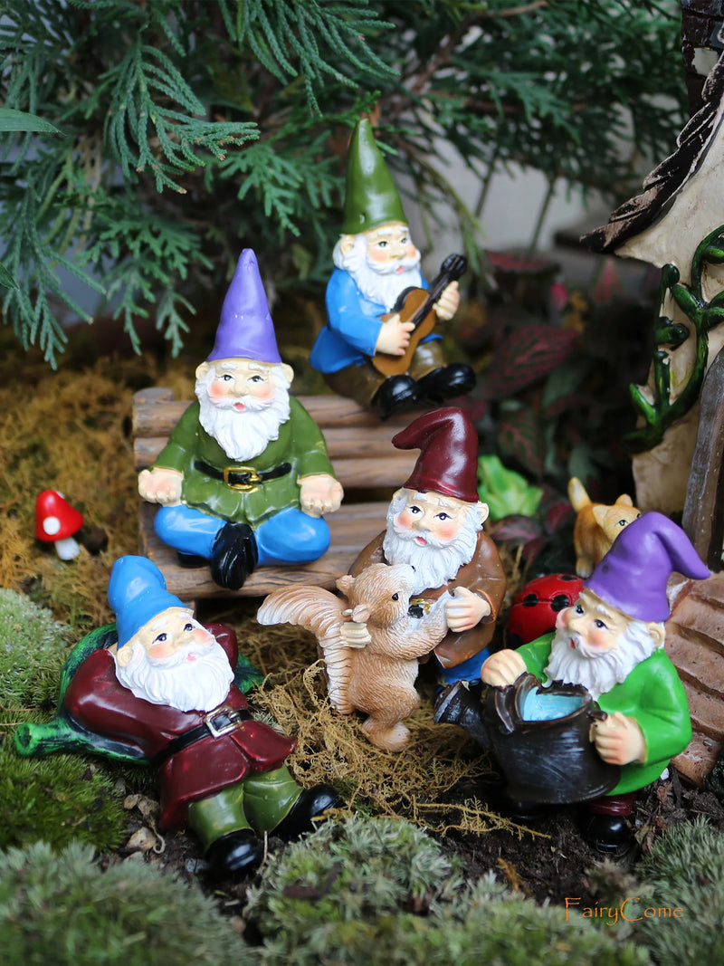 Miniature Fairy Garden Gnomes Figurines Set Resin Animals Mini Small Funny Dwarf Decorations Statues Ornaments Collection Indoor - PST PS Tradings