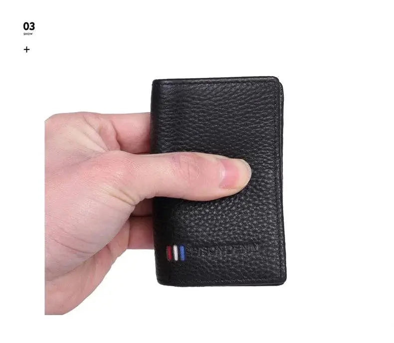 BISON DENIM 100% Cow Leather Small Wallet Men Bifold Credit Card Holder Wallet RFID Blocking Purse Best Gift Male Pocket Bag - PST PS Tradings