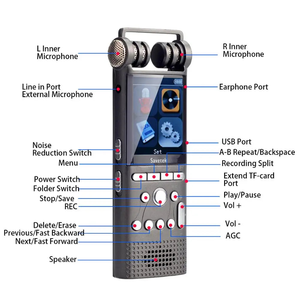 Professional Voice Activated Digital Audio Recorder 16GB 8GB USB Pen Non-Stop 100hr Recording PCM 1536Kbps External Microphone