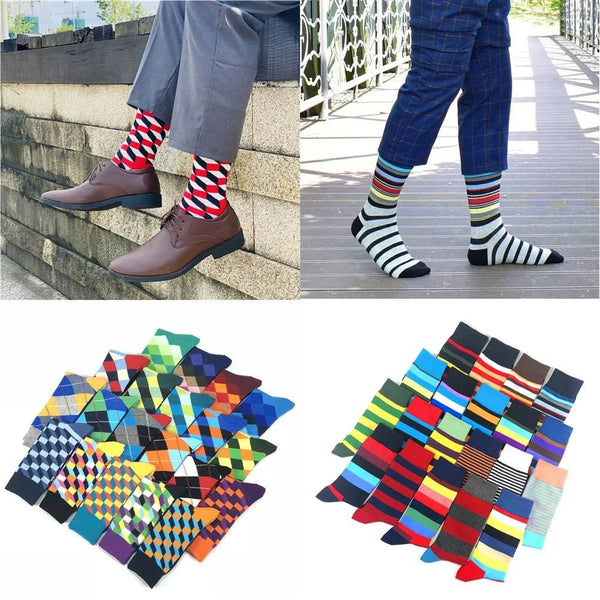 Classic Hot Sale Men Socks Casual Gentleman High Quality Color Puzzle happy Socks Business Party Dress Cotton Socks for Men - PST PS Tradings